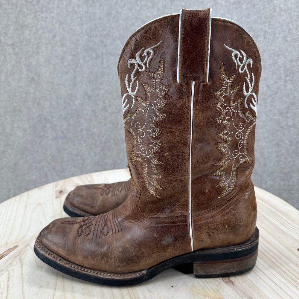 El Conquistador Leather Square Toe‎ Exotic Western Cowboy Boots 10 Distressed
